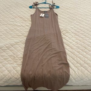 Light Brown/White Striped Maxi Dress
